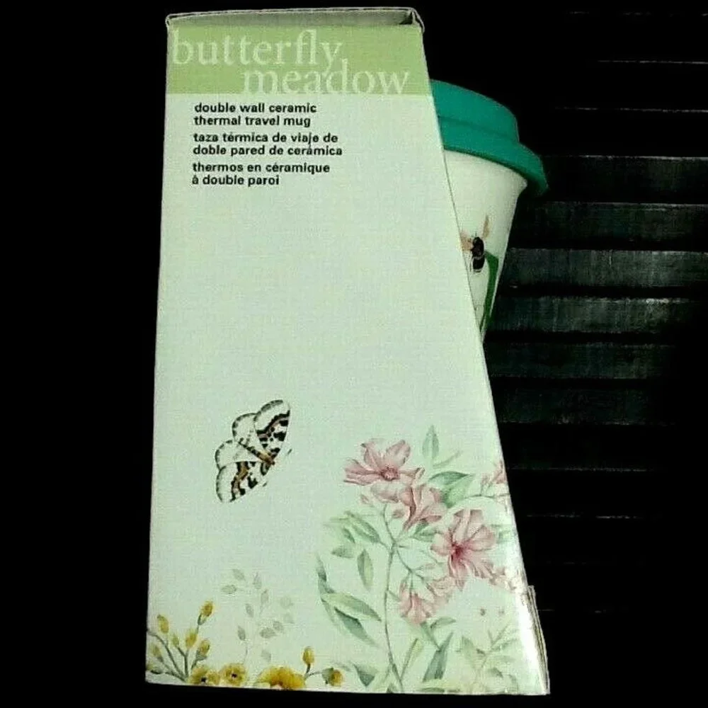 brand new HEAVY Lenox Butterfly Meadow Initial N 12-oz Porcelain Tumbler w/ Lid